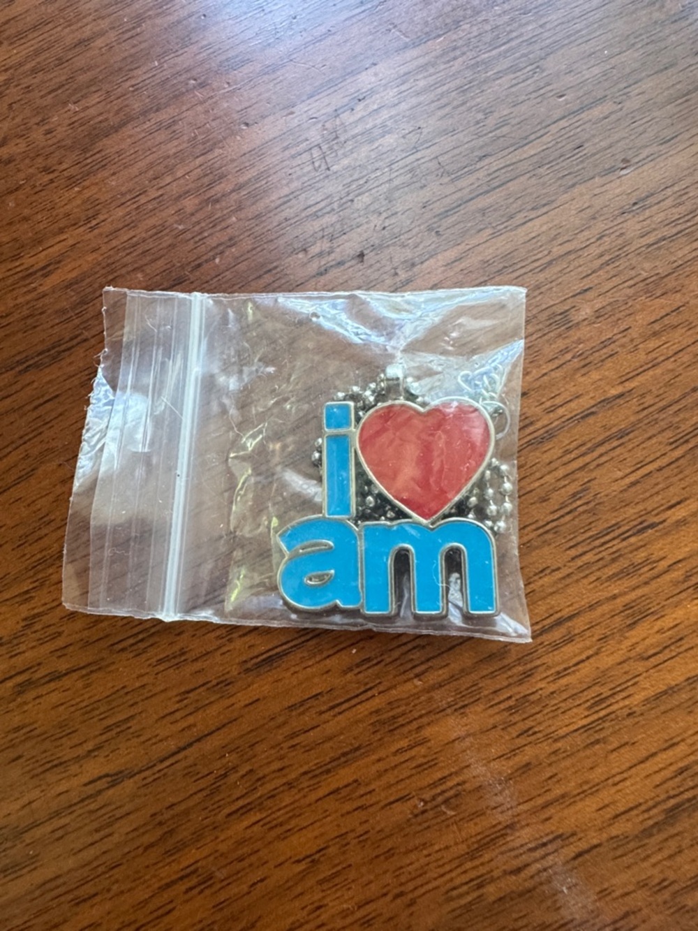 I Am (Heart) Enamel Pendant Necklace - Blue & Red